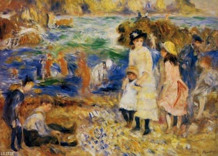 تابلو نقاشی اوقات فراغت فرزندان در کنار دریا