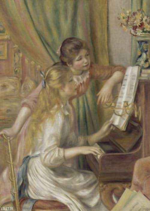 تابلو نقاشی خانم‌های جوان در کنار پیانو