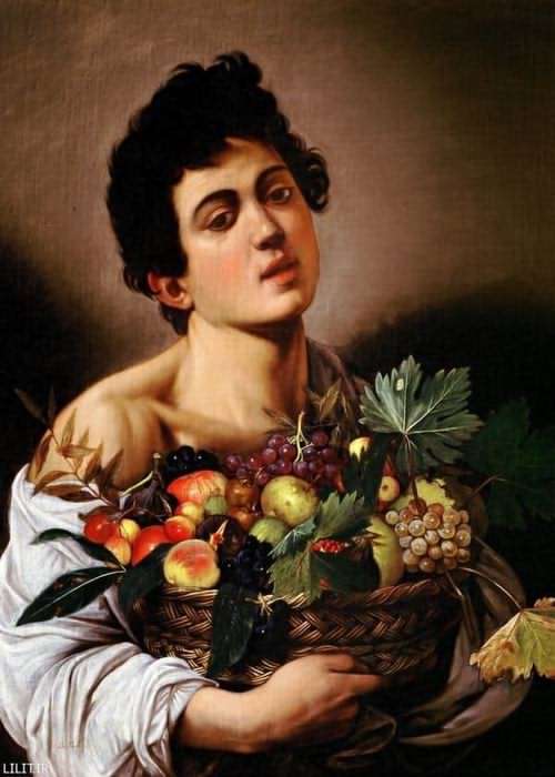 تابلو نقاشی پسری با سبد میوه