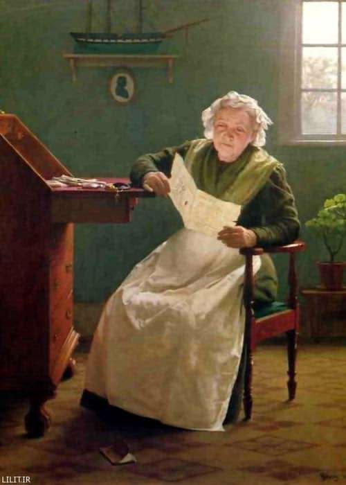 تابلو نقاشی مادربزرگ درحال خواندن نامه
