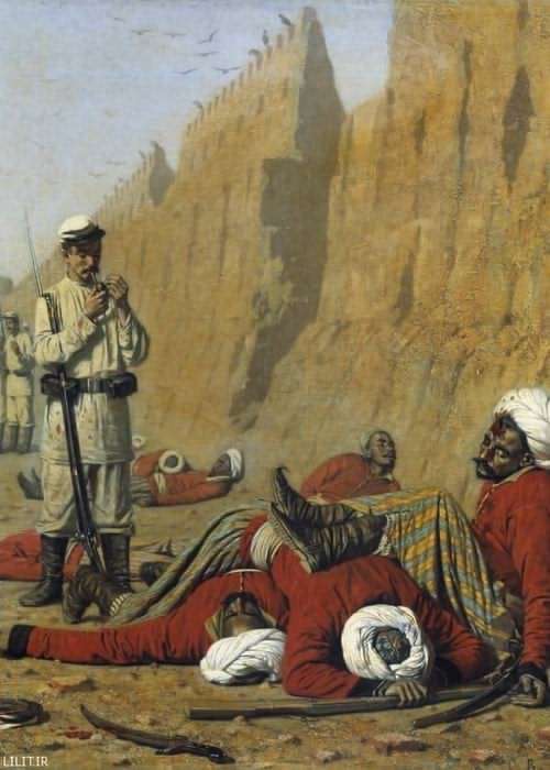تابلو نقاشی سیگار کشیدن سرباز روس بر اجساد افغان‌ها
