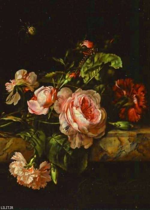 تابلو نقاشی گل‌های رز و میخک