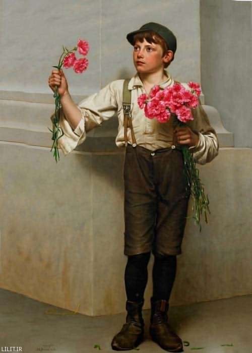 تابلو نقاشی پسرک گل‌فروش