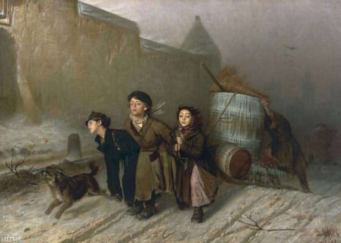 تابلو نقاشی سه کارگر کوچک در زمستان