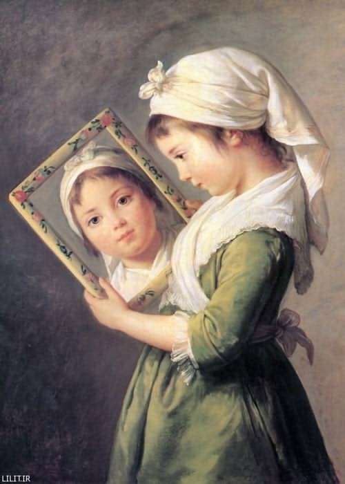 تابلو نقاشی جولی لوبرن درحال نگاه به مادرش در آینه