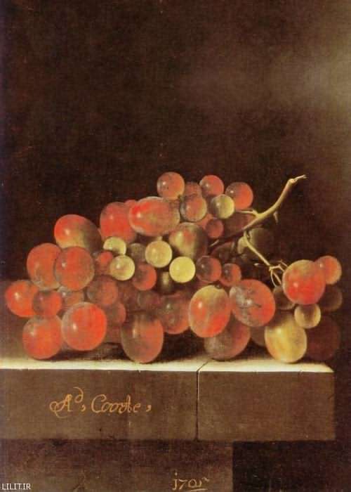 تابلو نقاشی خوشهٔ انگور روی میز