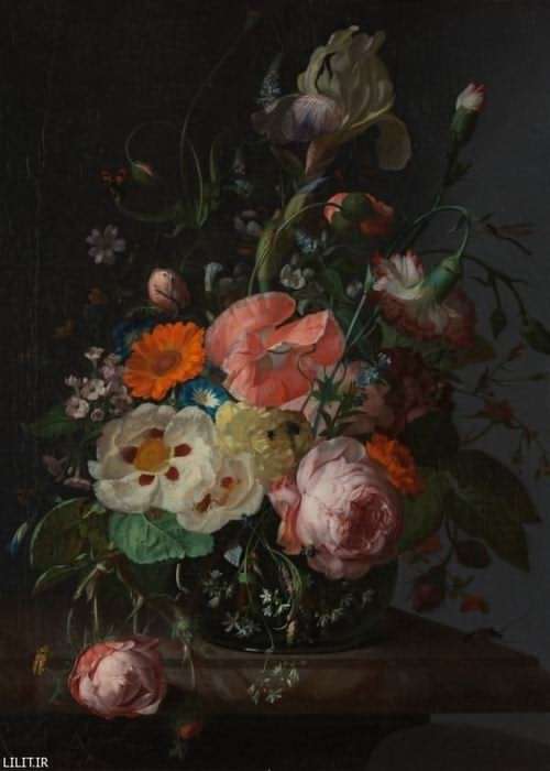 تابلو نقاشی گلدان گل‌های زیبا روی میز
