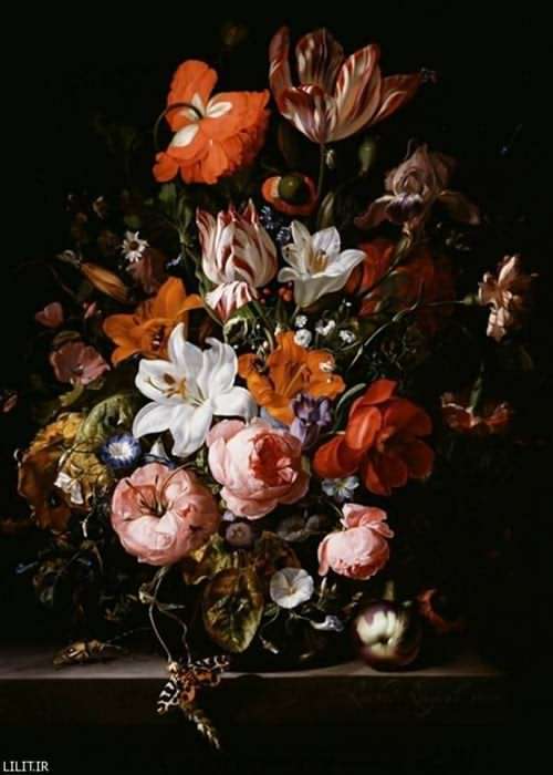 تابلو نقاشی گلدان گل‌ها روی میز