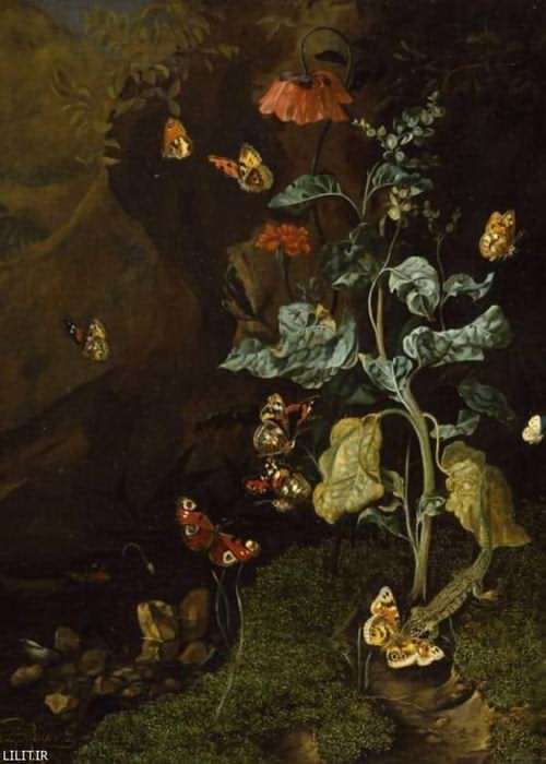 تابلو نقاشی گیاهان و پروانه ها