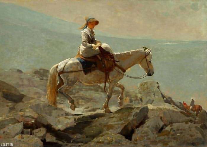تابلو نقاشی سوار اسب سفید در کوهستان