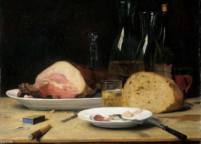 تابلو نقاشی نان و گوشت و شراب و سیگار
