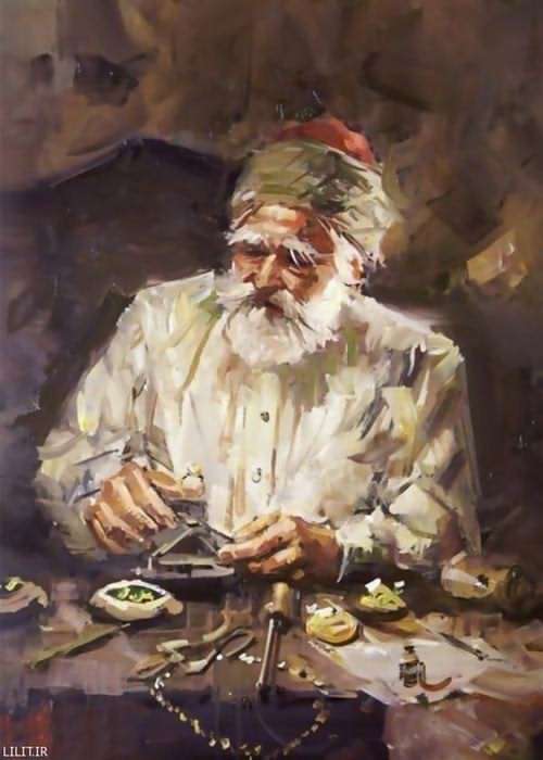 تابلو نقاشی پیرمرد طلاساز