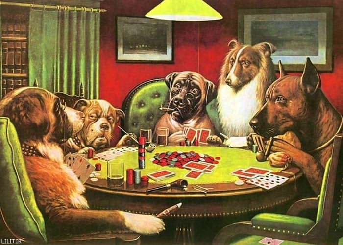 تابلو نقاشی پنج سگ پوکر باز – شماره اول