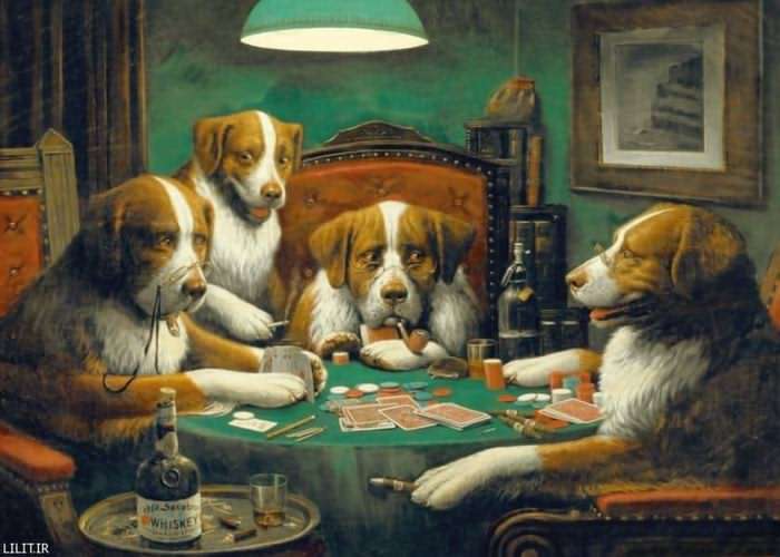 تابلو نقاشی چهار سگ پوکر باز