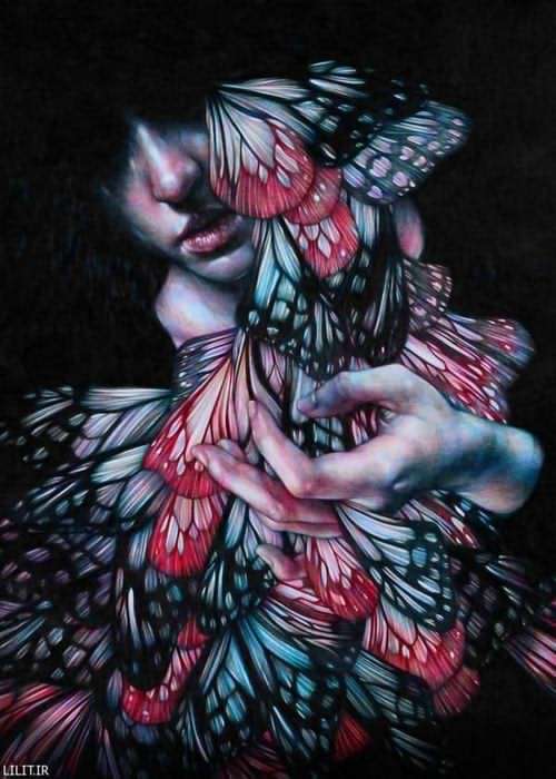 تابلو نقاشی اشک‌هایی به شکل بالهای پروانه ها