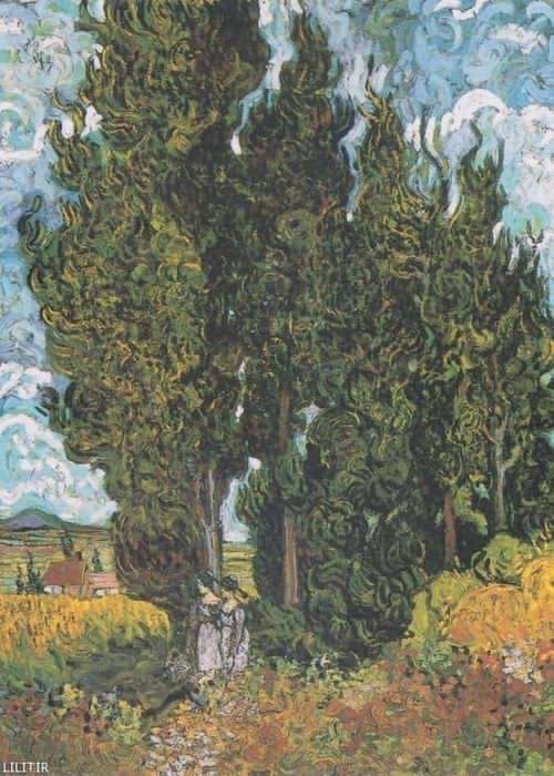تابلو نقاشی دو زن کنار درخت سرو