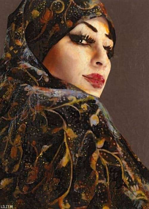 تابلو نقاشی پرتره خانم زیبای با حجاب ایرانی