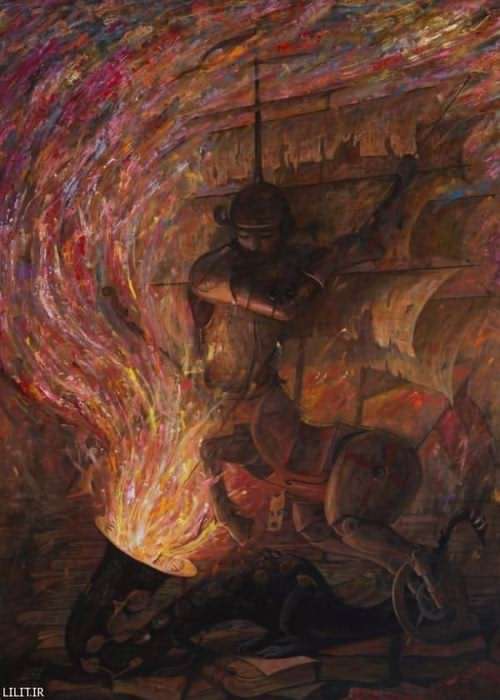 تابلو نقاشی سنت جورج نوازنده و جنگ با اژدهای ساکسیوفونی
