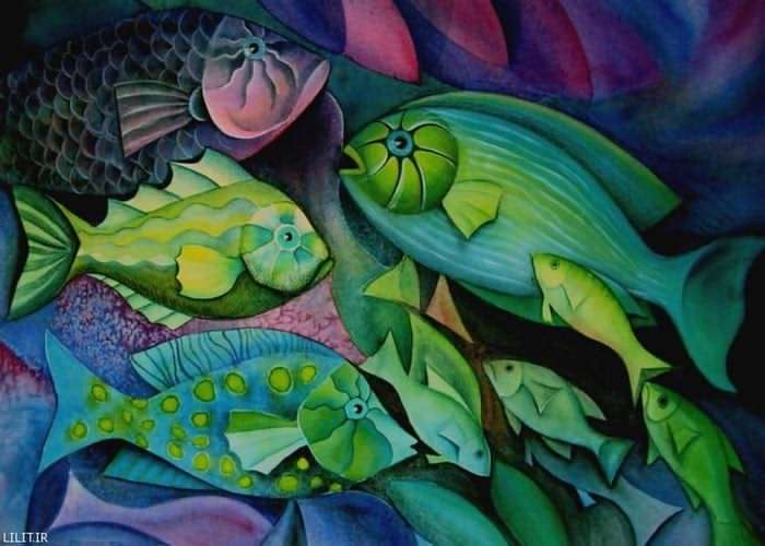 تابلو نقاشی ماهی‌های نقاشی زیر آب