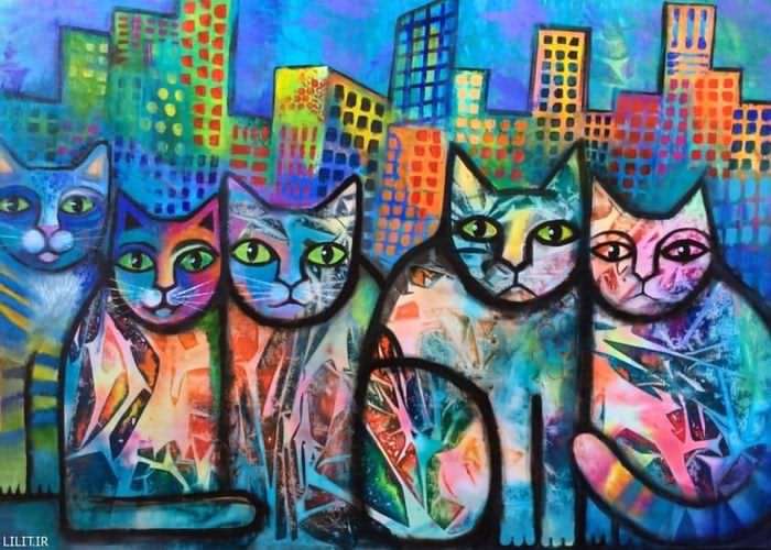 تابلو نقاشی گربه‌های کوچه آخر شب