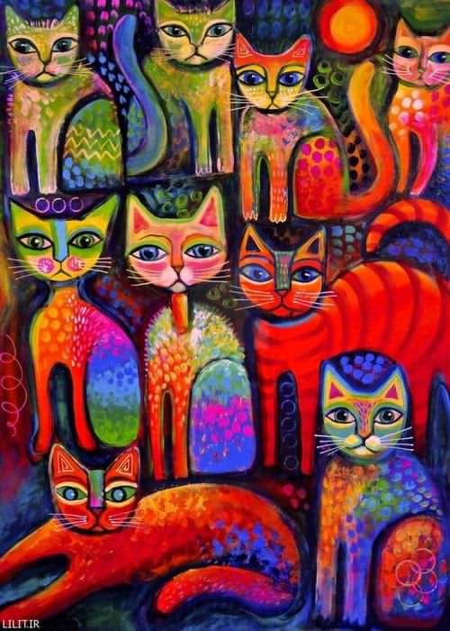 تابلو نقاشی گربه‌های رنگی