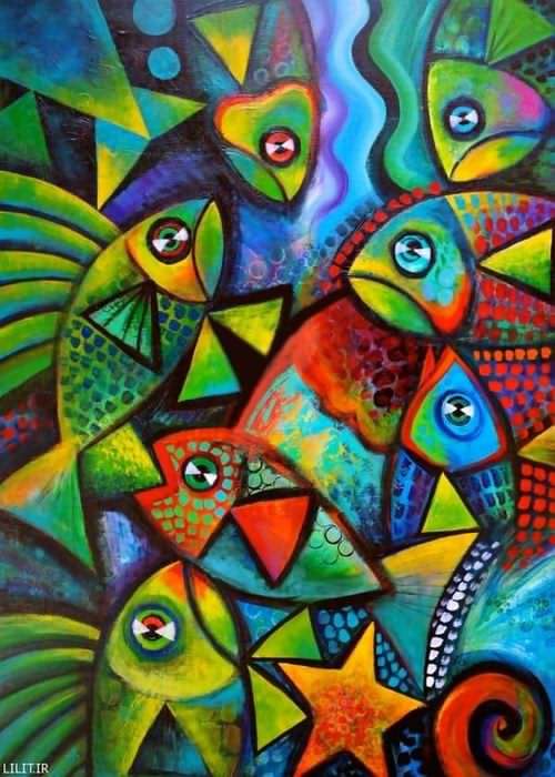 تابلو نقاشی ماهی‌های رنگی