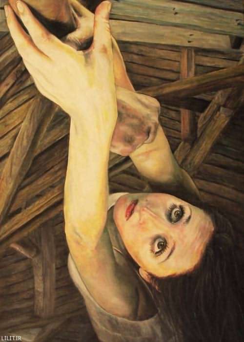 تابلو نقاشی زنی تکیه کرده به یک نامرد