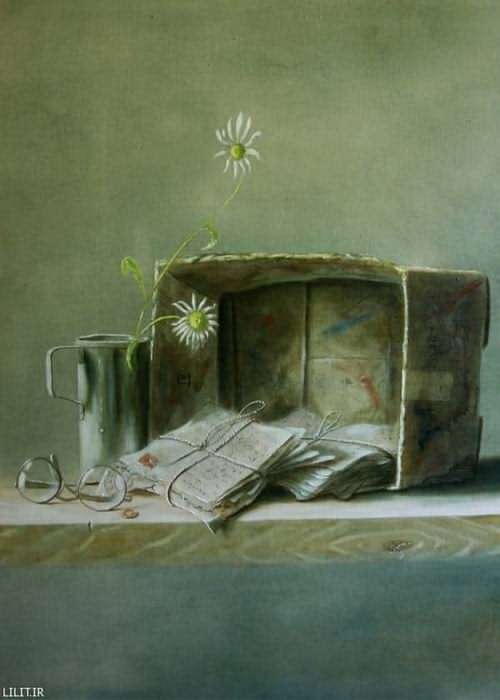 تابلو نقاشی جعبه نامه ها و گل بابونه