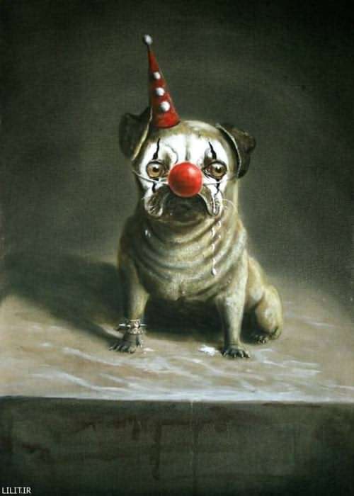 تابلو نقاشی سگ دلقک