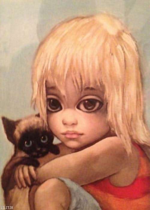 تابلو نقاشی دخترک و بچه گربه