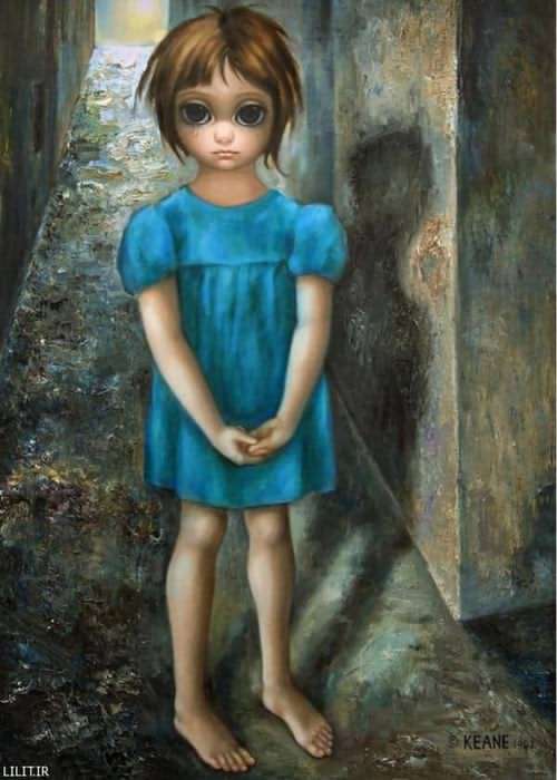 تابلو نقاشی دختر گریان با لباس آبی