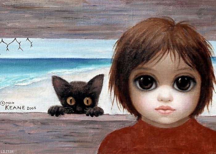 تابلو نقاشی کودک و بچه گربه سیاه