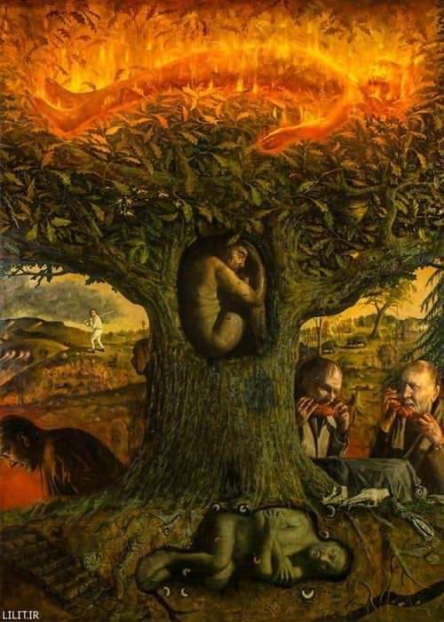 تابلو نقاشی درخت بشر در باغ عدن