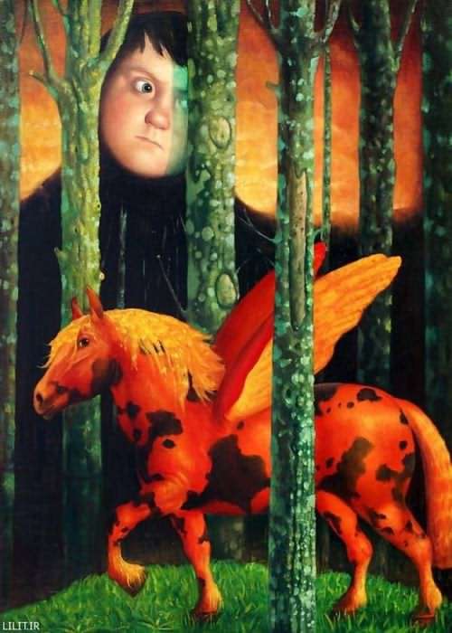 تابلو نقاشی اسب بالدار در رویای پسربچه بدجنس