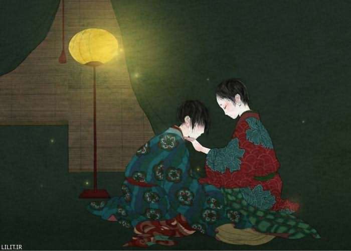 تابلو نقاشی خلوت عاشق و معشوق ژاپنی