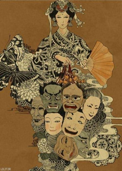 تابلو نقاشی زن ژاپنی زندانی کننده هیولاها