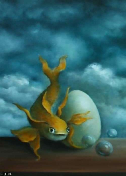 تابلو نقاشی جهان و ماهی