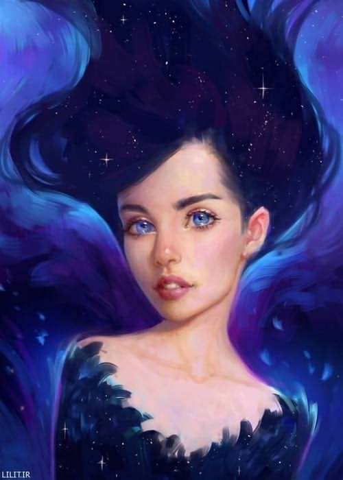 تابلو نقاشی دختر شب و کهکشان