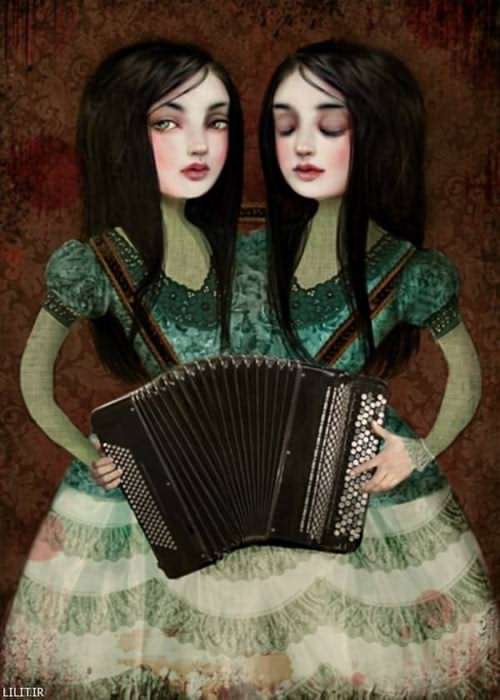 تابلو نقاشی خواهران دوقلوی نوازنده