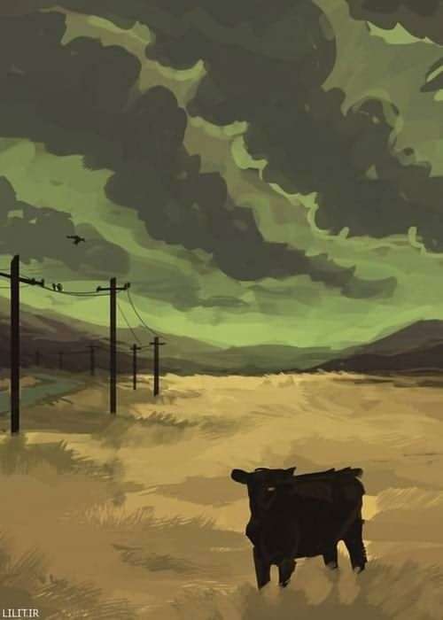 تابلو نقاشی مزرعه در هوای تیره تار