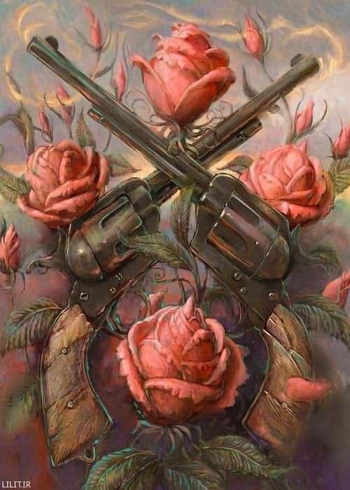 تابلو نقاشی تفنگها و گلهای رز