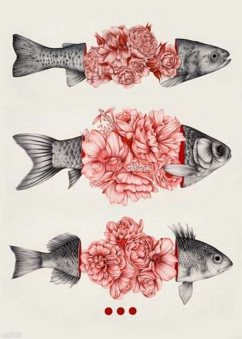 تابلو طراحی سه ماهی و گل