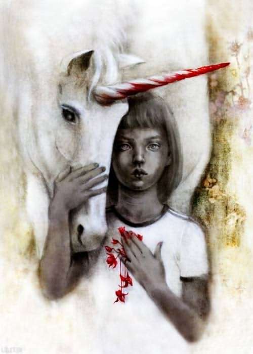 تابلو نقاشی دختر بیمار و اسب تک شاخ