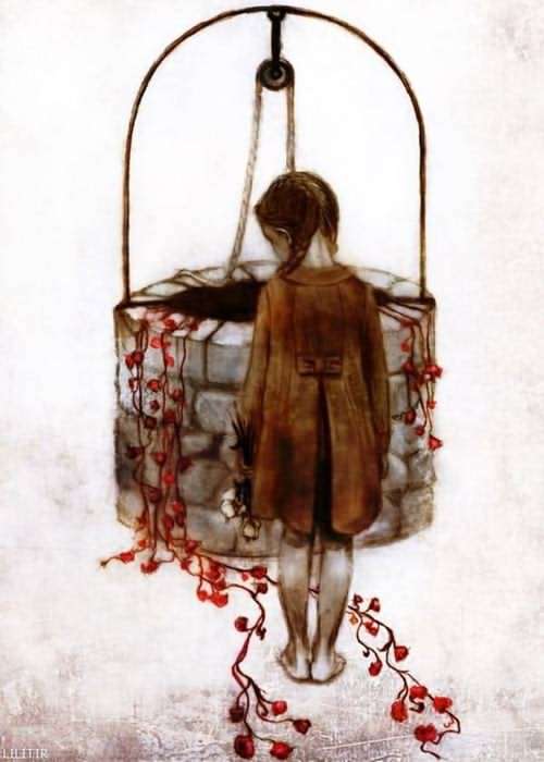 تابلو نقاشی دختر بچه بیمار و چاه سرنوشت