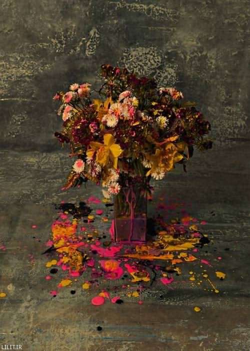 تابلو عکس گل‌ها و رنگ پاشیده شماره 7