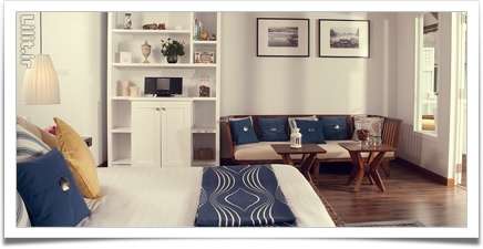 طراحی اتاق‌خواب سبک رسمی اداری آبی و سفید