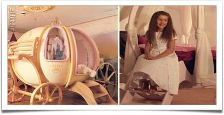 اتاق کودک دخترانه با تختخواب طرح کالسکه سیندرلایی