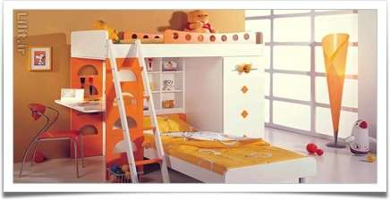 اتاق کودک با تختخواب 2 طبقه به همراه قسمت بازی