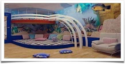 دکوراسیون اتاق کودک به سبک آکواریوم بزرگ زیر دریایی