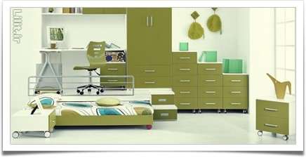 دکوراسیون مدرن اتاق کوچک با رنگ سبز و سفید مناسب نوجوان
